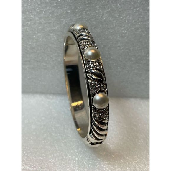 Brighton Textured Faux Mabe Pearl Tension Bangle - Picture 2 of 10